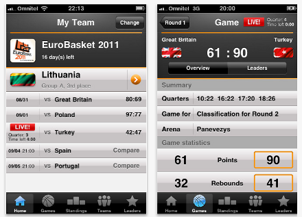 Keep up with the latest scores at EuroBasket 2011 with EuroBasket Live 2011 for th2 iPhone...